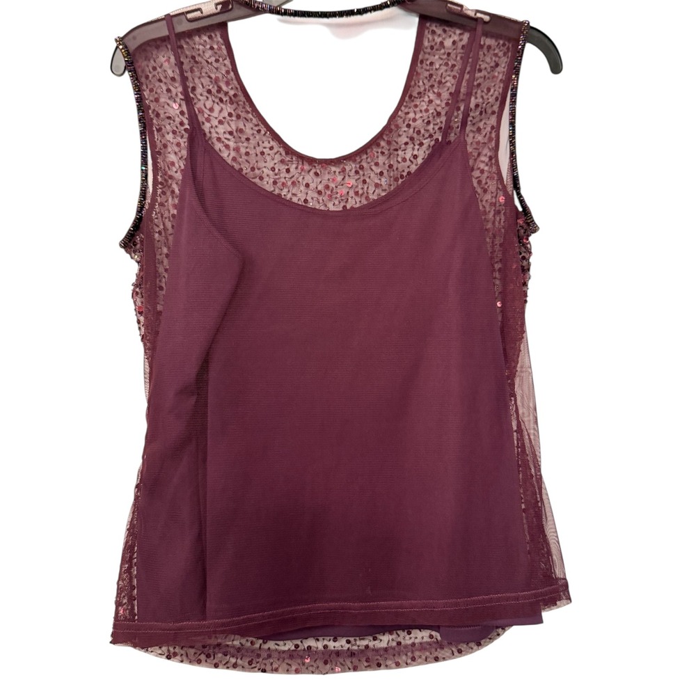 Apart Impressions Womens Purple Beaded Sequin Sheer Tank Top‎ Size 10 Whimsigoth - Picture 2 of 3